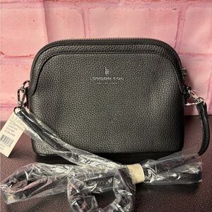 London Fog Black Pebbled Leather Crossbody Bag